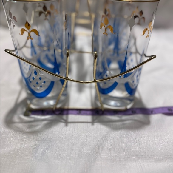 Vintage Elegant Gold and Blue Glass Set with Holder - Picture 7 of 9